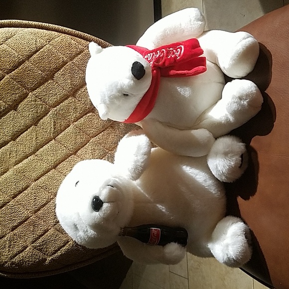 Coca-Cola Polar Bear with Scarf Plush Bears Coke Bears Stuffed Animal Lot 2 - Picture 1 of 5